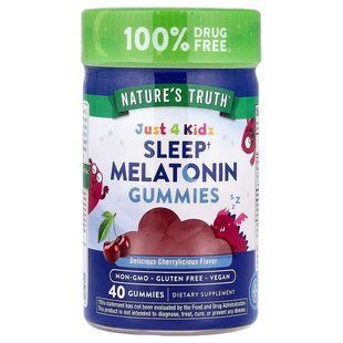 Мелатонин для сна, Sleep Melatonin, Just 4 Kids, Nature's Truth, для детей, вкус вишни, 40 веганских жевательных конфет (1 г в каждой) NTH-11655 фото