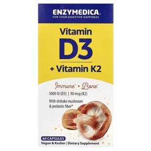 Вітамін D3 + Вітамін K2, Vitamin D3 + Vitamin K2, Enzymedica, 60 капсул ENZ10129 фото