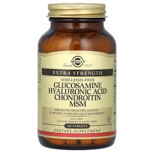 Глюкозамин, гиалуроновая кислота, хондроитин, МСМ, Glucosamine Hyaluronic Acid Chondroitin MSM, Solgar, 60 таблеток SOL-01316 фото