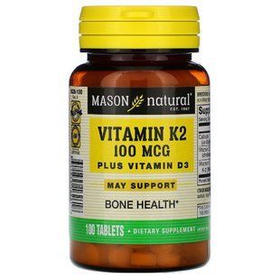 Вітамін K2 + Вітамін D3, Vitamin K2 Plus Vitamin D3, Mason Natural, 100 таблеток MAV16261 фото