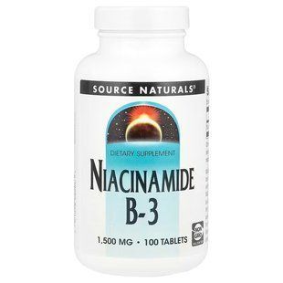 Ниацинамид (В3), Niacinamide, B-3, Source Naturals, 1500 мг, 100 таблеток SNS-00506 фото