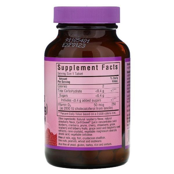 Вiтамiн D3 2000IU, Смак Малини, Earth Sweet Chewables, Bluebonnet Nutrition, 90 жувальних таблеток BLB0364 фото