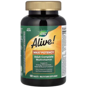 Мультивитамины с железом, Adult Complete Multivitamin, Natures Way, Alive! для взрослых, 3 таблетки в день, 180 таблеток NWY-14928 фото