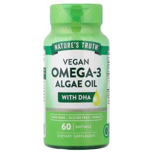 Омега-3 з олії з водоростей з ДГК, Vegan Omega-3 Algae Oil, Nature's Truth, веган, 60 веганських гелевих капсул NTH-12151 фото