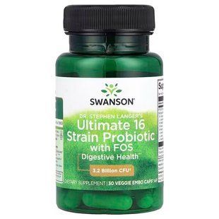 Пробіотики, 16 Strain Probiotic with FOS, Swanson, 16-штамовий з ФОС, 30 вегетаріанських капсул SWV-19057 фото