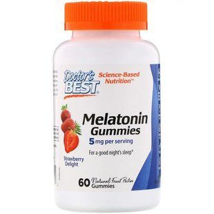 Мелатонин со Вкусом Клубники, Melatonin Gummies, Doctor's Best, 5 мг, 60 желейных конфет DRB00508 фото