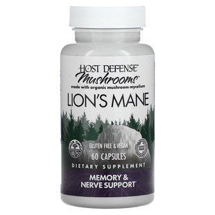 Їжовик гребінчастий, Lion's Mane, Fungi Perfecti, Host Defense, підтримка пам'яті та нервів, 1 г, 60 вегетаріанських капсул FPI-03162 фото