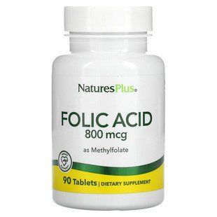 Фолиевая кислота (метилфолат), Folic Acid, Nature's Plus, 800 мкг, 90 таблеток NAP-01790 фото