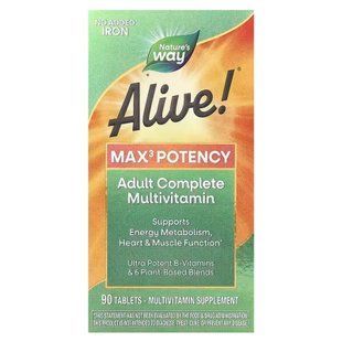Мультивитамины, 3 в день, Alive!&reg; Max3 Potency, Nature's Way, без железа, 90 таблеток NWY-14931 фото