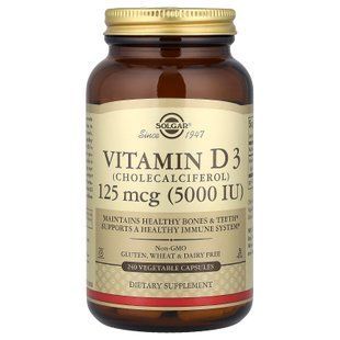 Вітамін D3 (холекальциферол), Vitamin D3, Solgar, 125 мкг (5000 МО), 240 вегетаріанських капсул SOL-03314 фото