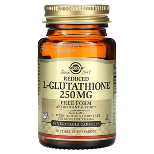 Глутатион, L-Glutathione, Solgar, пониженный, 250 мг, 30 вегетарианских капсул SOL-01350 фото