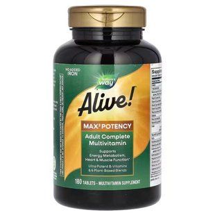 Мультивитамины без железа, Alive! Max3 Potency, Nature's Way, 180 таблеток NWY-14932 фото