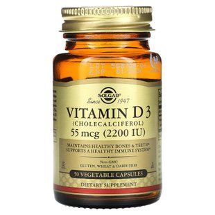Вітамін D3 (холекальциферол), Vitamin D3, Solgar, 55 мкг (2200 МО), 50 вегетаріанських капсул SOL-03316 фото