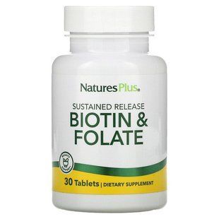 Фолиевая кислота и биотин, Biotin & Folic Acid, Nature's Plus, пролонгированного действия, 30 таблеток NAP-01792 фото