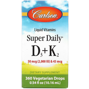 Вітамін D3+K2 у краплях, 2000 МО та 45 мкг, Super Daily D3+K2, Carlson, 10,16 мл CL10500 фото