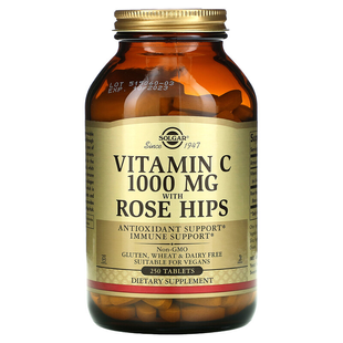 Вітамін С з шипшиною, Vitamin C with Rose Hips, Solgar, 1000 мг, 250 таблеток SOL-02401 фото