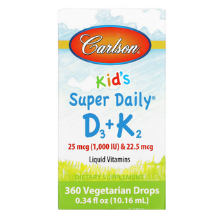 Вітамін D3+K2 для дітей у краплях, 1000 МО та 22,5 мкг, Kid's Super Daily D3+K2, Carlson, 10,16 мл CL10530 фото