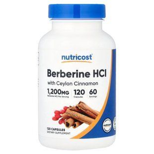 Берберин гидрохлорид с цейлонской корицей, 1200 мг, Berberine HCl With Ceylon Cinnamon, Nutricost, 120 капсул NCS57128 фото