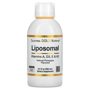 Липосомальные витамины A D3 E и K2, вкус ананаса, Liposomal Vitamin A D3 E & K2, California Gold Nutrition, 250 мл CGN01874 фото