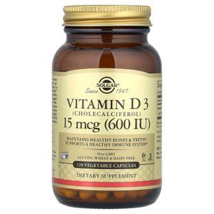 Вітамін D3 (холекальциферол), Vitamin D3, Solgar, 15 мкг (600 МЕ), 120 вегетаріанських капсул SOL-03319 фото