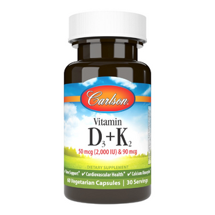 Вітамін D3+K2, 2000 МО та 90 мкг, Vitamin D3+K2, Carlson, 60 вегетаріанських капсул CL10610 фото