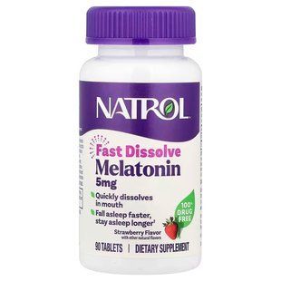 Мелатонин, Melatonin, Natrol, быстрорастворимый, вкус клубники, 5 мг, 90 таблеток NTL-05865 фото