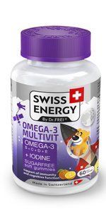 Мультивітаміни з Омега-3 та йодом, для дітей від 3 років, OMEGA-3 MULTIVIT kids, Swiss Energy, без цукру, для мозку, очей, імунної та нервової системи, 60 жувальних цукерок SWE-32822 фото