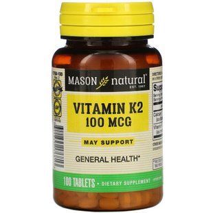 Вітамін K2 100 мкг, Vitamin K2, Mason Natural, 100 таблеток MAV17681 фото