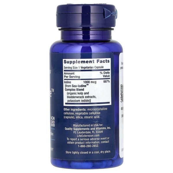 Морской Йод, Sea-Iodine, Life Extension, 1000 мкг, 60 вегетарианских капсул LEX17406 фото
