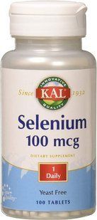 Селен, Selenium, KAL, без дрожжей, 100 мкг, 100 таблеток CAL-93210 фото