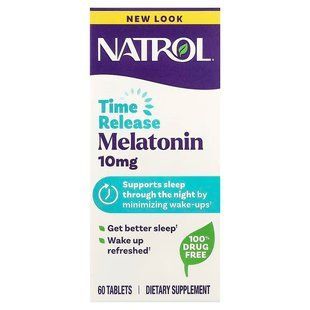 Мелатонин, Melatonin, Natrol, медленное высвобождение, 10 мг, 60 таблеток NTL-05964 фото
