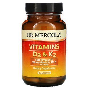Витамины D3 и K2, 5000 МЕ, Vitamins D3 & K2, Dr, Mercola, 90 капсул MCL01996 фото