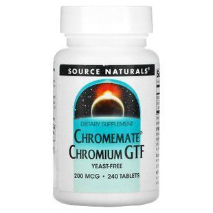 Хром, Chromemate Chromium GTF, Source Naturals, 200 мкг, 240 таб. SNS-00107 фото