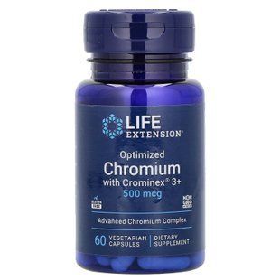 Хром, Optimized Chromium with Crominex 3+, Life Extension, оптимизированный, 500 мкг, 60 вегетарианских капсул LEX-15046 фото
