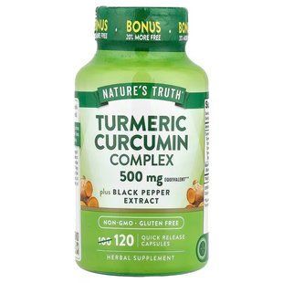 Куркума та куркумін комплекс, Turmeric Curcumin Complex, Nature's Truth, плюс екстракт чорного перцю, 500 мг, 120 капсул зі швидким вивільненням NTH-10208 фото