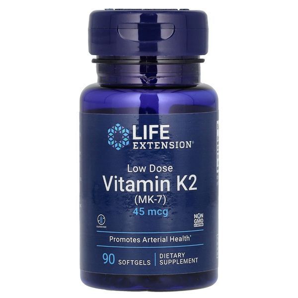 Вітамін К2 (МК-7) 45 мкг, Low Dose Vitamin K2 (MK-7), Life Extension, 90 желатинових капсул LEX19369 фото