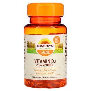 Витамин D3, 1000 МЕ, Vitamin D3, Sundown Naturals, 200 гелевых капсул SDN15605 фото