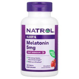 Мелатонин быстрого высвобождения, вкус клубники, Melatonin Fast Dissolve, Natrol, 5 мг, 150 таблеток NTL-07144 фото