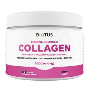 Коллаген морской + гиалуроновая кислота + витамин С, Marine Sourced Collagen Peptides + Hyaluronic Acid + Vitamin C, Biotus, 5000 мг, 206 г BIO-530128 фото