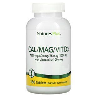 Кальцій, магній і вітамін D3 і K2, Cal / Mag / Vit D3, Vitamin K2, Nature's Plus, 180 таблеток NAP-33647 фото