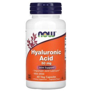 Гиалуроновая кислота и МСМ, Hyaluronic Acid, NOW Foods, 50 мг, 60 растительных капсул NOW-03156 фото