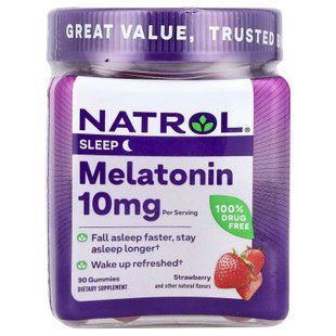 Мелатонин, Melatonin Gummies, Natrol, вкус клубника, 10 мг, 90 жевательных конфет (5 мг в каждой жевательной конфете) NTL-07331 фото