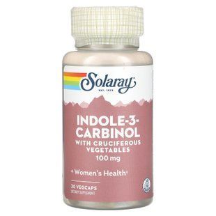 Індол-3-карбінол, підтримка балансу естрогену, Indole-3-Carbinol, Solaray, 100 мг, 30 вегетаріанських капсул SOR-36664 фото