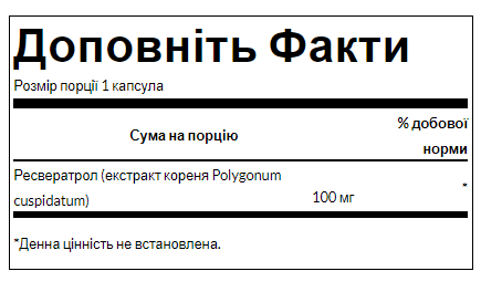 Ресвератрол Resveratrol 100 mg антиоксидант - 30caps 100-61-8413201-20 фото