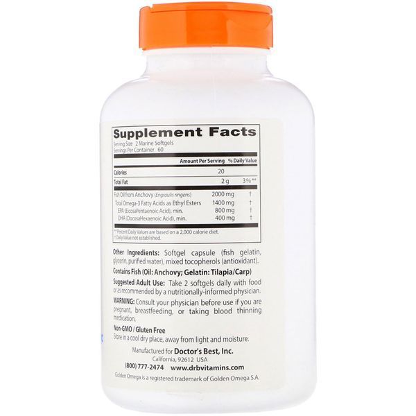 Рыбий жир Омега-3, Doctor's Best, Omega 3 Fish Oil with Goldenomega, 1000 мг, 120 капсул DRB00478 фото
