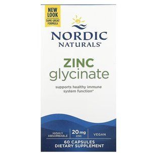 Глицинат цинка, Zinc Glycinate, Nordic Naturals, 20 мг, 60 капсул NOR-01536 фото