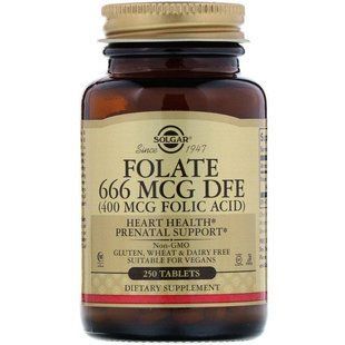 Фолат, Folate, Solgar, 400 мкг, 250 таблеток SOL-01081 фото