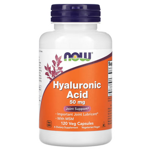 Гиалуроновая кислота с МСМ, Hyaluronic Acid With MSM, Now Foods, 50 мг, 120 вегетарианских капсул. NOW-03157 фото
